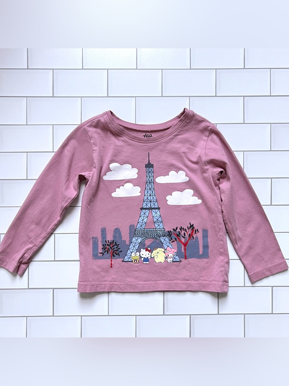 18-24M🐱🇫🇷 Hello Kitty x Tea Collection Paris Eiffel Tower Pink Long Sleeve Tee